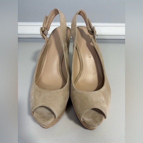 Veronica Beard Dali Suede Wedges | Nude Peep-Toe Sandals | Size 8 - Picture 3 of 16